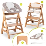 hauck Beta Plus Natural 5-tlg. Newborn-Set - Hochstuhl + 2in1 Neugeborenen-Aufsatz & Wippe + Essbrett + Sitzpolster - Stretch Beige