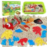 Aliex Kinetischer Sand, Dinosaurier Spielzeug für Kinder, All in One Zaubersand Set mit Koffer und 1kg Knetsand, Magic Spielsand Spielzeug Geschenk für Jungen Mädchen 3 4 5 6 7 8 Jahre