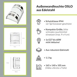 Licht-Erlebnisse Außenleuchte Edelstahl Glas B:14 cm E27 IP44