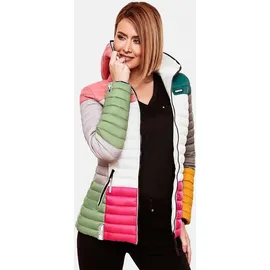 Navahoo Damen Stylische Steppjacke Colorblocking Übergangsjacke mit Kapuze Multikulti