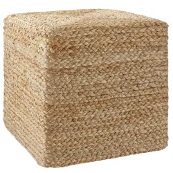TECTAKE Handgefertigter Pouf Banno Cube aus Jute, eckig, Boho-Stil - beige