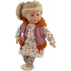 Schildkröt-Puppen Puppe Hanni 45 cm blonde Haare, blaue Schlafaugen, Kleidung lila/weiss/braun