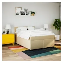 vidaXL Boxspringbett mit Matratze Creme 140x200 cm Stoff