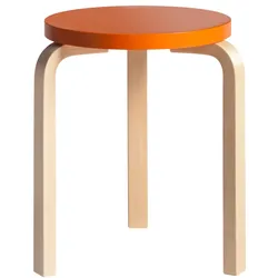 Artek - 60 Hocker, orange lackiert/ Birke natur