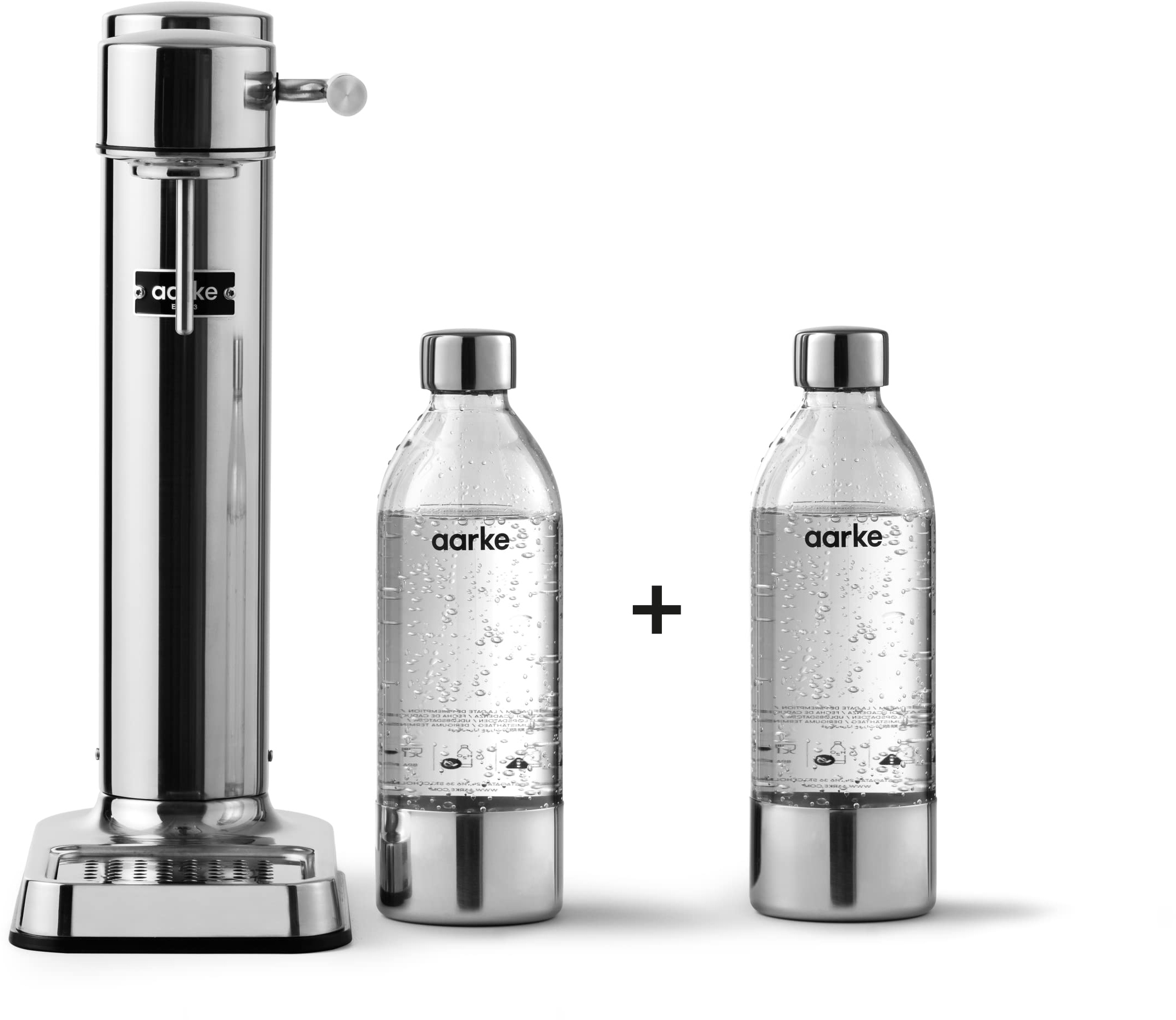 Aarke Carbonator 3, Wassersprudler aus Edelstahl mit 2 x BPA-frei Flaschen, Edelstahl Finish