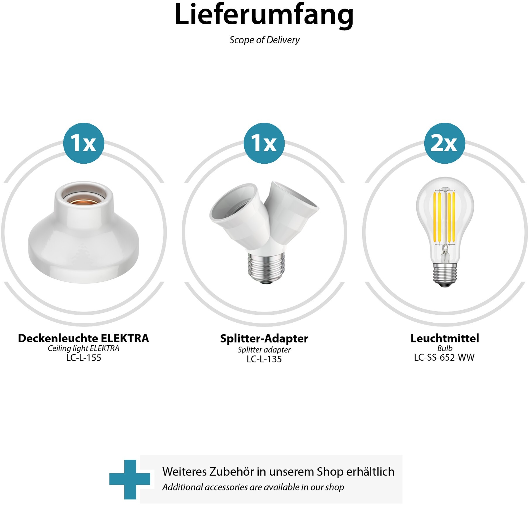 ledscom.de LED Deckenleuchte Elektra 2-flammig Porzellan inkl. E27 Lampen warm-weiß je 1600lm
