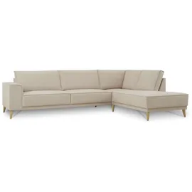 OTTO home Ecksofa OTTO HOME "Oland Skandi, weicher Chenille-Stoff", beige, B:289cm H:85cm T:210cm, 100% Polyester, Sofas, Ecksofa, L-Form, 289 cm, Wellenunterfederung, Skandi-Design, Massivholzfüße