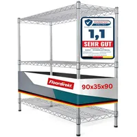 Floordirekt Küchenregal, Gitterregal, Metallregal | Tragkraft ca. 70kg je Boden Multifunktionales Aufbewahrungsregal, Badezimmerregal, Lagerregal, Kellerregal | Chrom (90x35x90cm | 3 Böden) Everest