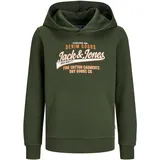 JACK & JONES Jungen Jjelogo Sweat Hood 2 Col 24/25 Noos Jnr Kapuzenpullover, Kombu Green, 176 EU