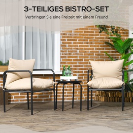 Outsunny 3tlg. Gartenmöbel-Set, Bistro-Set mit 2 Stühlen, 1 Couchtisch, Sitzkissen, Gartensitzgruppe für Balkon, Terrasse, - - Beige