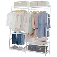 Yorbay Kleiderständer Garderobenständer aus 100% Bambus, 155 x 40 x 170 cm, (Mit Ablagen, Hosenständer, 2 Kleiderstangen), Kleiderständer für Flur, Wohnzimmer, Schlafzimmer weiß