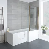 Begehbare Badewanne mit Duschzone, eckig, 1700mm x 850mm, Tür links – inkl. Badewannenaufsatz in mattem Gold – Merso