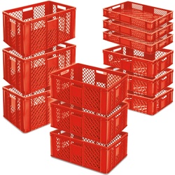12x Stapelkorb/Bäckerkisten in 4 Größen, Grundmaß LxB 600 x 400 mm, H 90 mm, 150 mm, 240 mm, 320 mm, Farbe rot