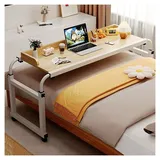 Über-Betttisch mit 4 Rollen, höhenverstellbar 65-95 cm, breitenverstellbar 115-210 cm, mobiler Schreibtisch, Pflegetisch, Laptoptisch für tägli...
