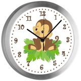 CreaDesign Funkwanduhr Funkuhr, Kinder Wanduhr, Kinderuhr, Kinderzimmer Affenbaby (geräuscharmes Uhrwerk) bunt