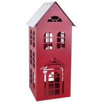 Trendline Windlicht Metall Haus 45 x 19 cm rot-weiß