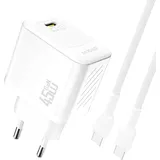 DUDAO A28C 45W GaN Schnellladegerät mit USB-C Kabel Weiß - Weiß