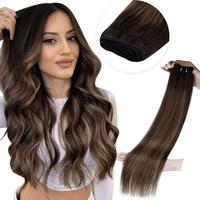 LaaVoo Balayage Tressen Echthaar Extensions Braun Echthaar Extensions Tressen Dunkelbraun Ombre Hellbraun Haartressen Echthaar Zum Einnähen Naturlich 100Gramm #2/8/2 50cm