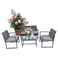 4-teiliges Rattan-Gartenmöbel-Set mit Kissen