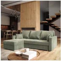 Masseno Ecksofa NIDA mit Schlaffunktion L-Form, Sofa mit Bettkasten grün
