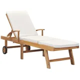 vidaXL Teak Massiv Sonnenliege mit Auflage Verstellbar Gartenliege Holzliege Liege Relaxliege Liegestuhl Strandliege Gartenmöbel Cremeweiß