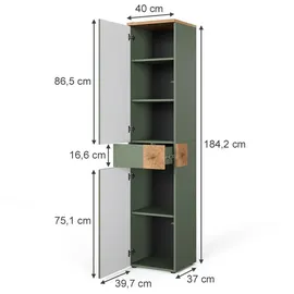 Vicco Hochschrank Eden 40 x 184,2 cm Grün/Artisan