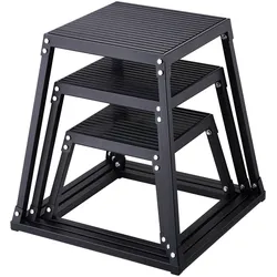 VEVOR 3-teilige Plyometrische Sprungboxen, 305/458/609 mm Plyometric Box Schwarz, Rutschfestes Fitness-Übungs-Step-Up-Box-Set für Heim-Fitness-Training, Konditions-Krafttraining, Jump Training Tragbar