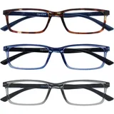 OPULIZE SEE Blaulichtfilter Lesebrille für Damen Herren, Blendfreie UV400-Schutz Federscharnier Anti-Müdigkeit, Rechteckiger Rahmen, Computerbrillen Gaming, 3er-Pack Braun Blau Grau +1,00