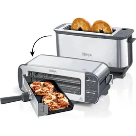 Ninja Foodi 3-in-1 Toaster, Grill - Panini-Presse mit Flip-Design, 7 Kochfunktionen, 7 Toastlinien, Backblech und Krümelschale, Edelstahl, ST202EU