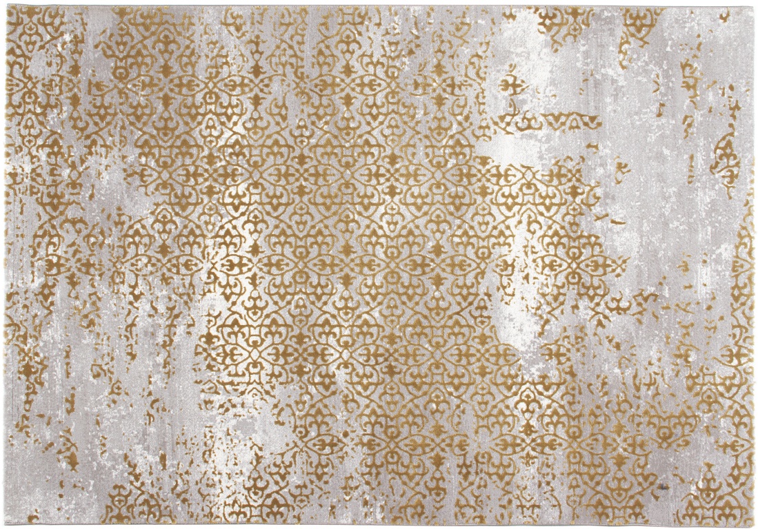 Rechteckiger Teppich mit Arabesken in Ocker und Hellgrau mit Antik-Optik 160 x 230 cm MARSA