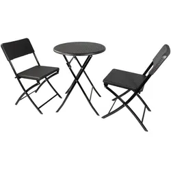 Balkonmöbel Set 3-teilig, klappbar, 2x Balkonstühle + 1 runder Balkontisch, Rattan-Optik