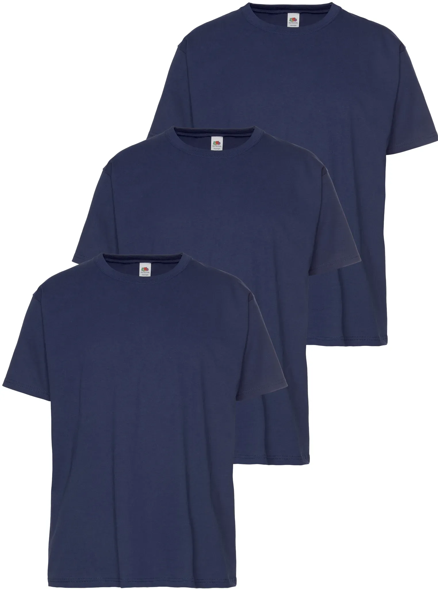 T-Shirt FRUIT OF THE LOOM, Herren, Gr. M (48/50), blau (navy, navy, navy), Single Jersey, Obermaterial: 100% Baumwolle, Basic, schmal, Rundhals, ohne Bündchen, Shirts T-Shirt, mit Rundhalsausschnitt