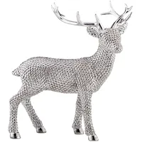 Große Stehende Silber Deko Rentier Figur & Geweih - Weihnachten Wildfigur 28 cm