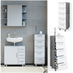 VICCO Badschrank ILIAS Weiß Beton Midischrank Bad Schrank Badregal Badezimmer