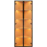 Merax LED Eckvitrine 62×35×160 cm, Vitrinenschrank mit gehärteten Glastüren & Beleuchtung, Sammlungsvitrine, Bücherregal, Eckschrank, Eichenfarbe