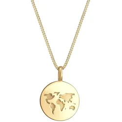 Elli Weltkugel Plättchen Anhänger Reisen 925 Silber goldfarben Damen 