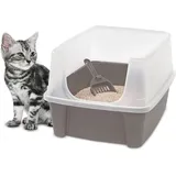 Iris Ohyama Katzenklo mit Schaufel, bis 7 kg, Taupe, offen, ohne Deckel, Katzentoilette, hoher Abnehmbarer Rand, Für große Katzen, Kätzchen, Toilet, XXL Toilette, BPA-frei, Cat Litter Box, CLH-12