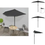 Balkon-Sonnenschirm mit Alu-Mast Anthrazit 270x144 cm Halbrund - Balkonschirm - Sonnenschutz - Gartensorgen - Halbmondschirm - Patio Möbel