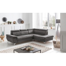 Mivano Livetastic Ecksofa Gisele / Eckcouch mit Schlaffunktion, Stauraum, Armteilfunktion und Kopfteilverstellung / 256 x 83 x 209 / Velours, Dunkelgrau