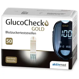 aktivmed GlucoCheck GOLD Blutzuckermessgerät (mmol/l) + 110 Blutzuckerteststreifen, 10 Lanzetten, 1 Stechhilfe, 1 Etui,