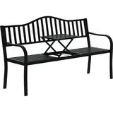 2-sitzer Gartenbank Robust Parkbank Mit Ausziehbarem Tisch Sitzbank Bank 240kg Belastbar Terrassenbank Mit Rücken- & Armlehnen Gartenmöbel Für Terrasse, Garten 150 X 58,5 X 90 Cm Schwarz
