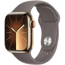 Apple Watch Series 9 GPS + Cellular 41 mm Edelstahlgehäuse gold, Sportarmband tonbraun M/L