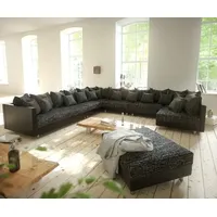 Couch Clovis XXL Schwarz mit Hocker Ottomane Links Wohnlandschaft Modulsofa - Schwarz