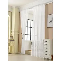 Woltu Gardinen, Leinenvorhang für Wohnzimmer Kinderzimmer Schlafzimmer, mit Kräuselband, transparent, 140 x 175 cm, Weiß