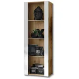 komodee Komodee, Vitrine, Eiche Wotan, Weiß, Glas, Holz Optik, 3 Fächer, Rechteckig, 55x159x35 cm, Wohnzimmer, Wohnwände, Vitrinenschränke