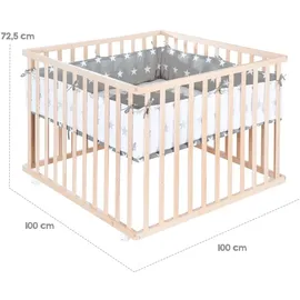 roba Laufgitter 100 x 100 cm Little Stars - Laufstall inkl. Schutzeinlage & Rollen - Baby Krabbelgitter aus Holz natur
