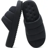KuaiLu Hausschuhe für Männer Baumwollmischung Stoff Warme Slides Hausschuh Comfy Arch Support Innen Außen Haus Slipper Schuhe Bequem Slip-on Leichte Dicke Kissen Mann Scuff Pantoffeln, Schwarz 47 - 47 EU