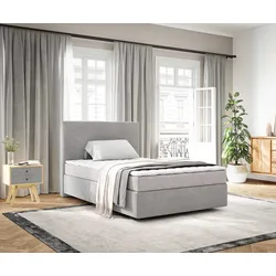 DELIFE Boxspringbett Dream-Well 120x200 cm Cord Silbergrau mit Matratze und Topper, Boxspringbetten