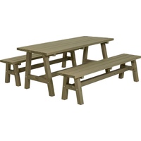 Plus Country Plankengarnitur - Tisch und 2 Bänke RAL 7023 Graubraun