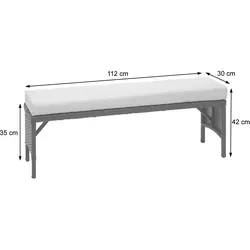 Mendler Poly-Rattan Sitzbank HWC-G16, Gartenbank Rattanbank, Gastronomie 112cm ~ schwarz, Kissen hellgrau